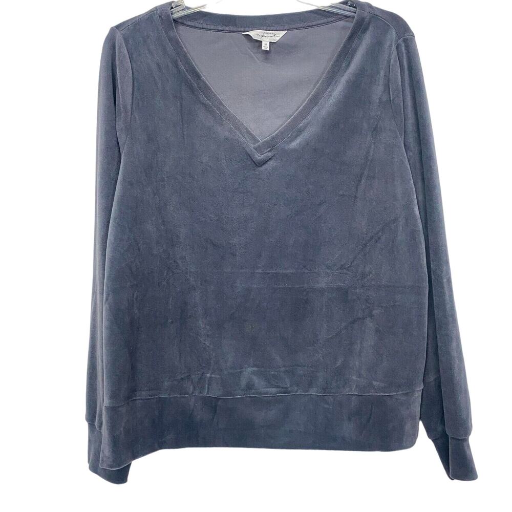 Soma Weekend Velour Pullover V neck Long sleeve Gray Sweater Size M Soft omfy